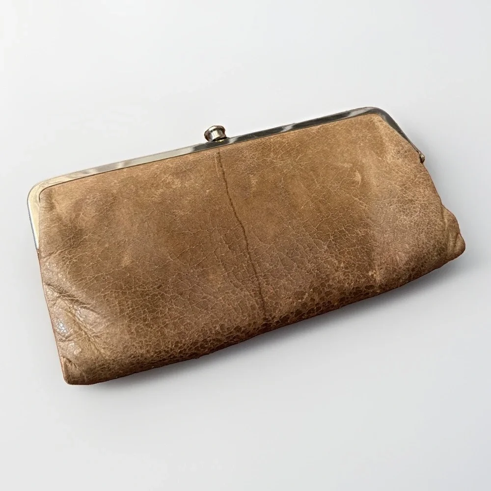 Hobo International Lauren Double Frame Folding Wallet Clutch Leather Fair/Used